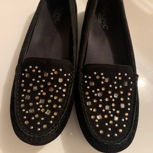 Vionic Athens Black Suede Embellished Loafers